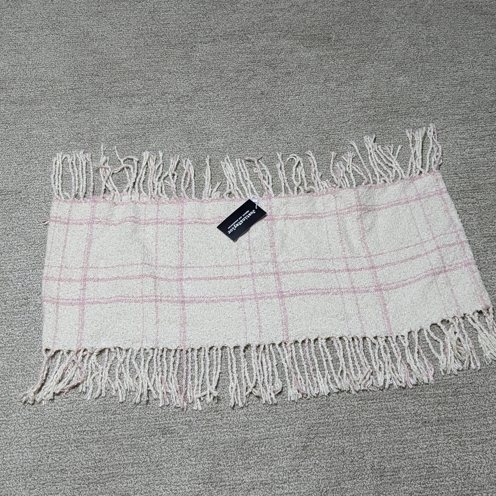 Justin & Taylor Cream and Pink Plaid Fringe Scarf